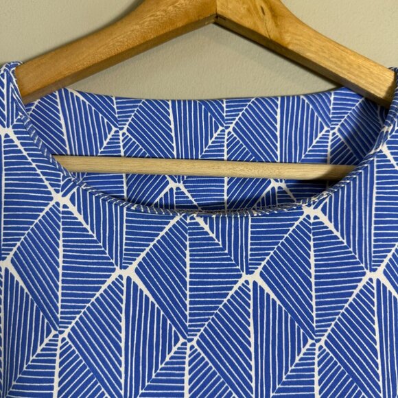 Mahi Gold Patterned Shift Mini Dress Womens Small Blue White Nautical Scuba Chic - Picture 5 of 10